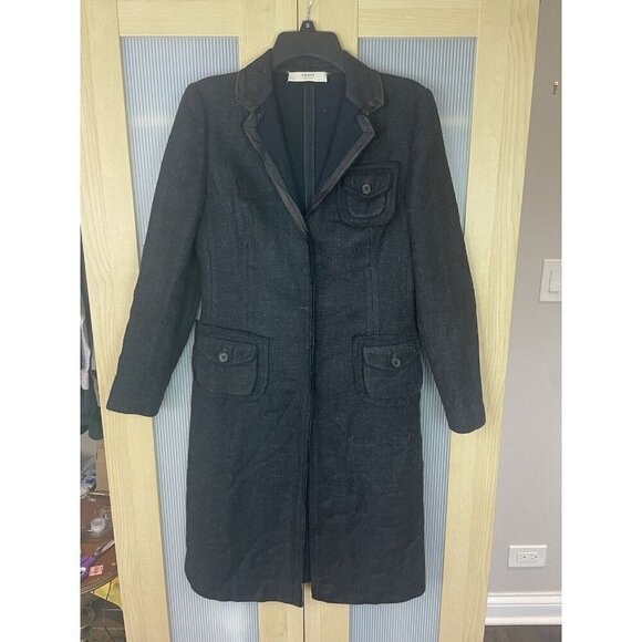 PRADA Italy Black Wool/Silk Coat Sz 40 Designer Jacket Elegant Casual Tench - Picture 1 of 9
